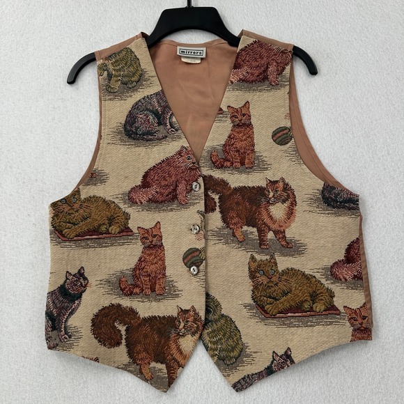 Smoke & Mirrors Jackets & Blazers - Vintage Mirrors 90s Cat Kitty Tapestry‎ Lined Vest Womens XL Teacher
